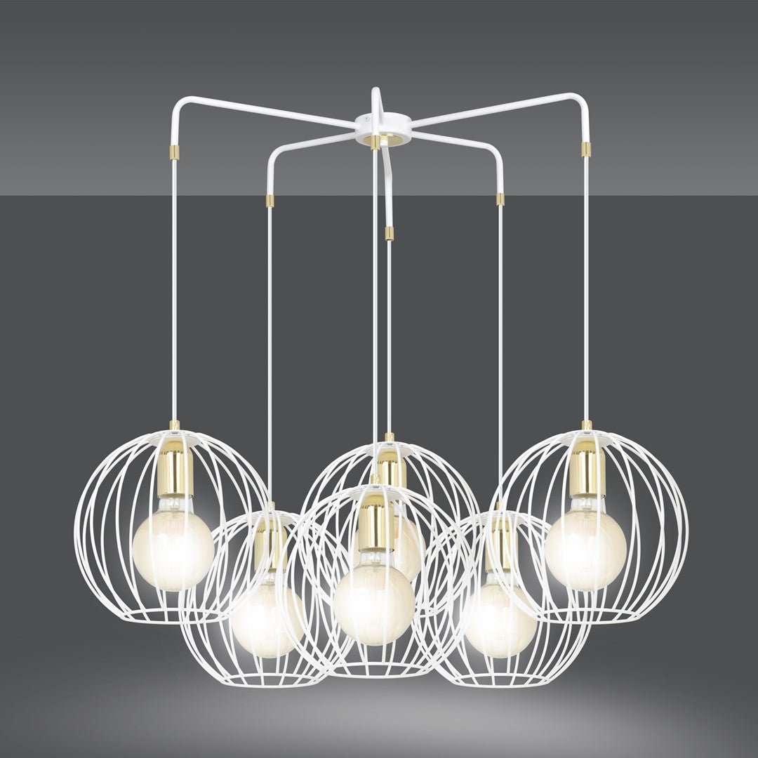Lampa wisząca ALBIO 6 WHITE nowoczesna, loft, biało/złota - LAITICA