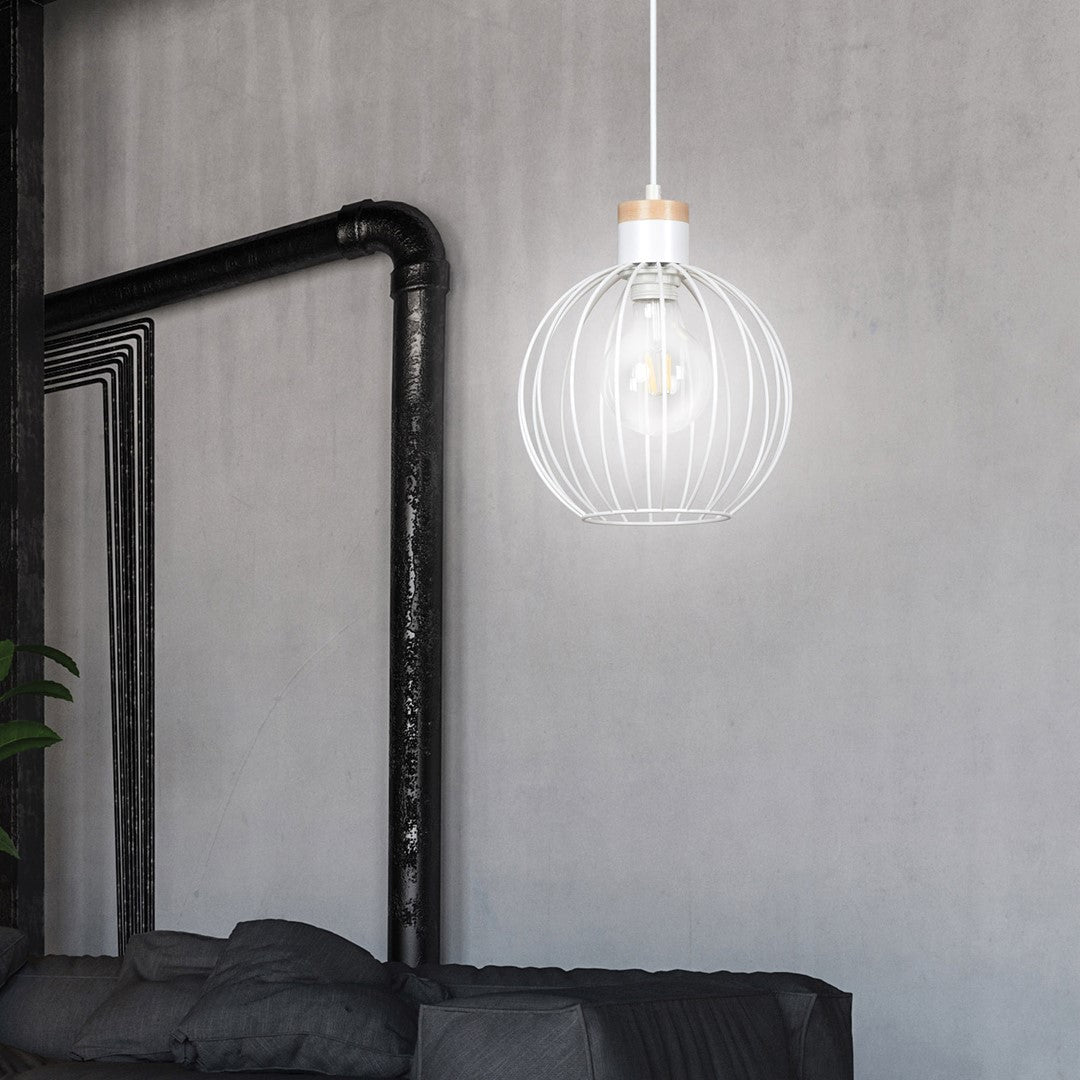 Lampa wisząca BARBADO 1 WHITE skandynawska, drewno, biała - LAITICA