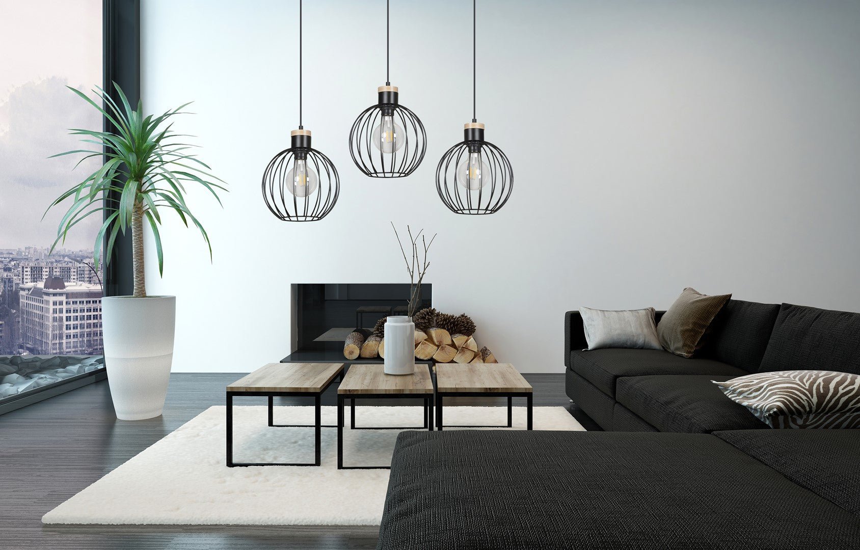 Lampa wisząca BARBADO 3 BLACK skandynawska, drewno, czarna - LAITICA