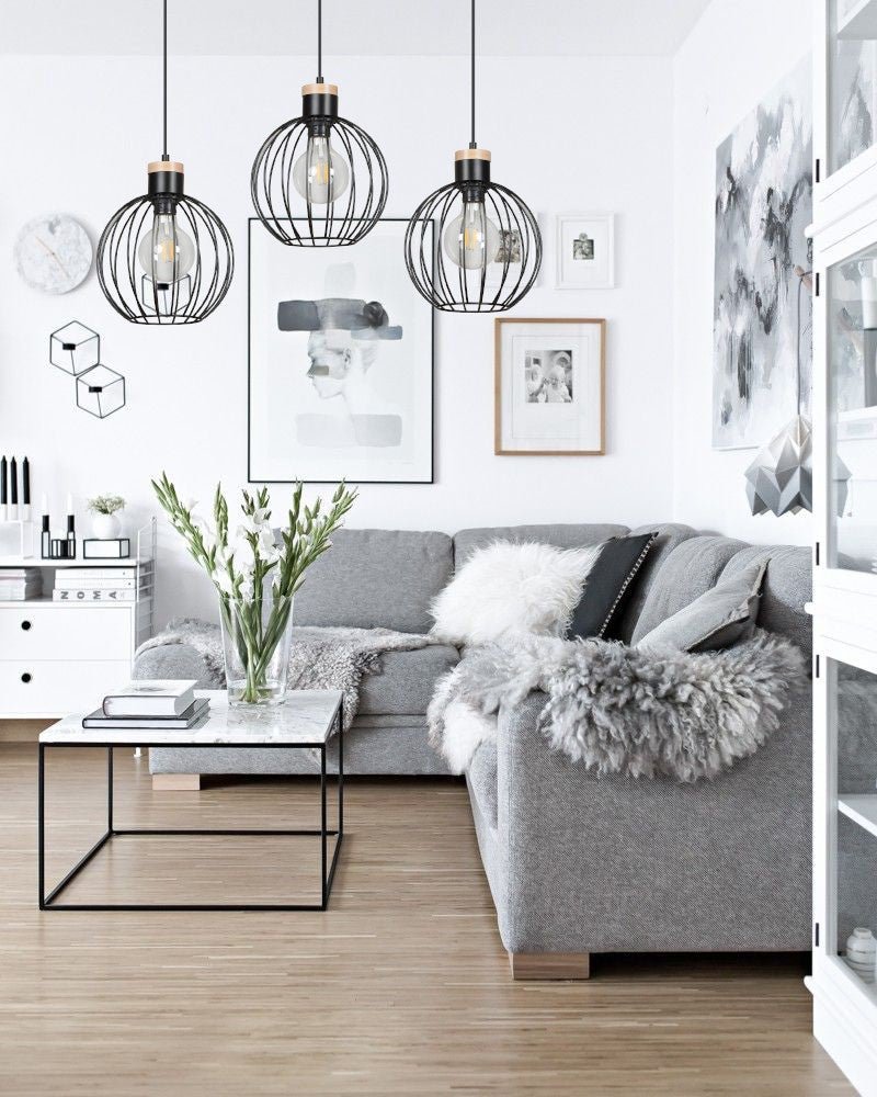 Lampa wisząca BARBADO 3 BLACK skandynawska, drewno, czarna - LAITICA