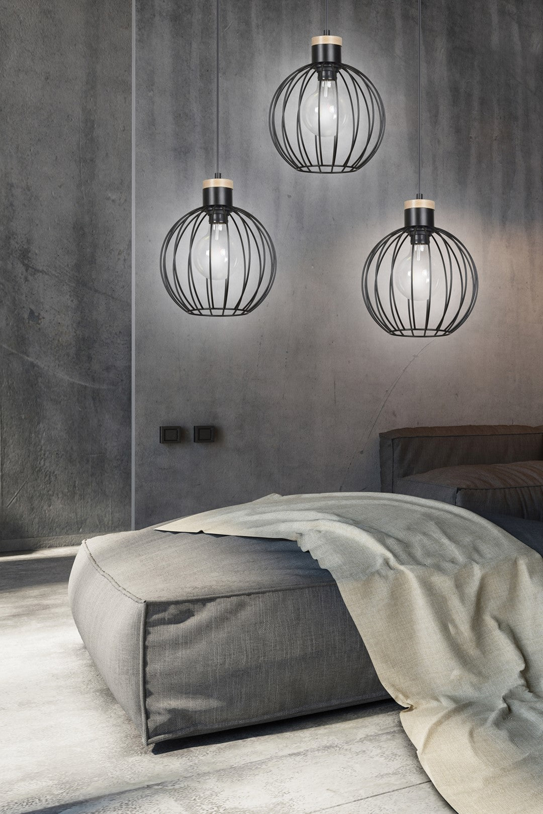 Lampa wisząca BARBADO 3 BLACK skandynawska, drewno, czarna - LAITICA