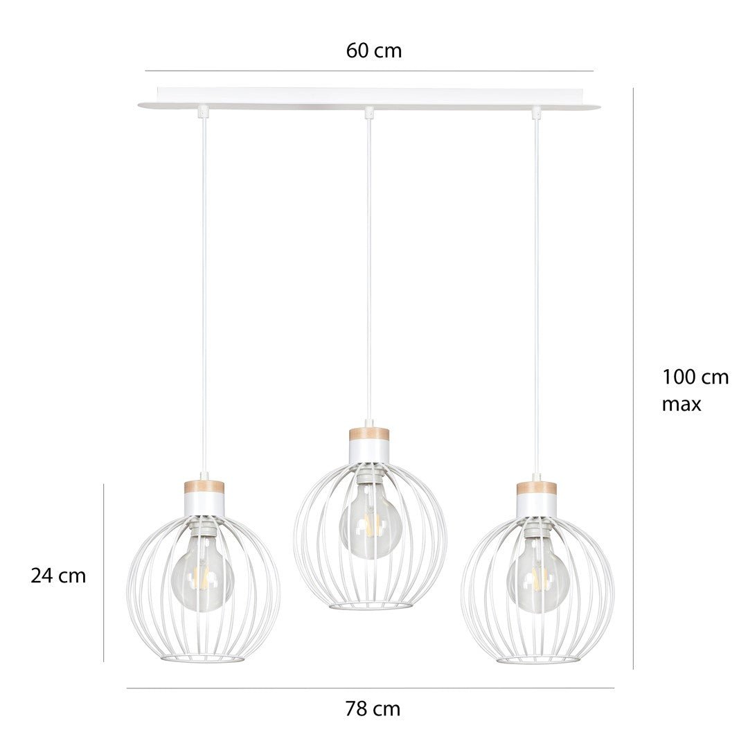 Lampa wisząca BARBADO 3 WHITE skandynawska, drewno, biała - LAITICA