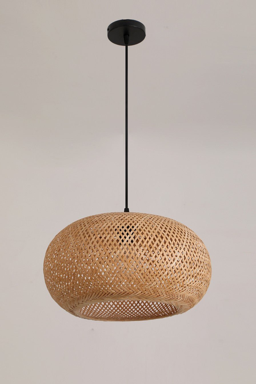 Lampa Wisząca BELMO sufitowa beż/czarny ABAŻUR pleciona BAMBUSOWA 1xE27 - LAITICA