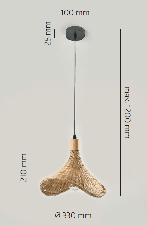 Lampa wisząca BIMINI boho klosz 33cm pleciony Naturalna SUFITOWA E27 Bambus - LAITICA
