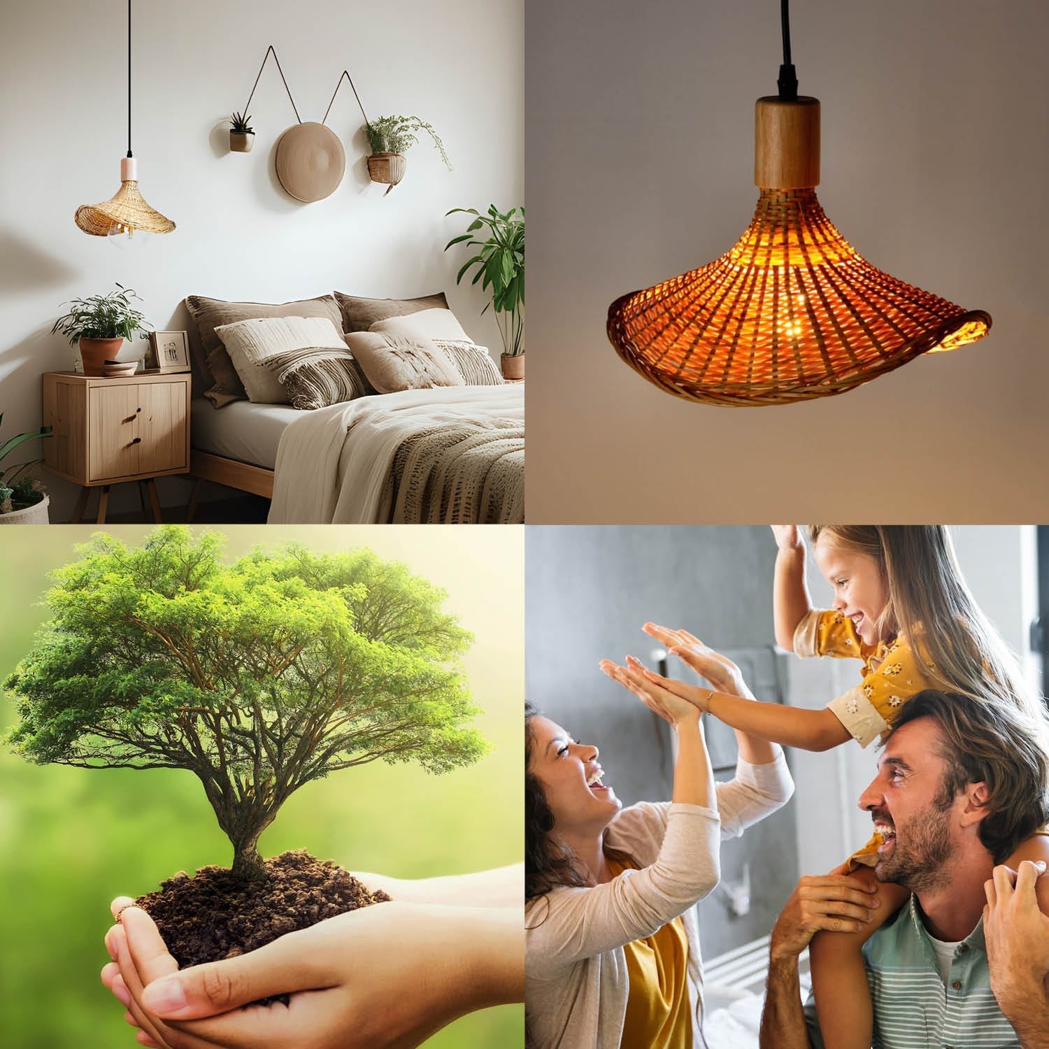 Lampa wisząca BIMINI boho klosz 33cm pleciony Naturalna SUFITOWA E27 Bambus - LAITICA
