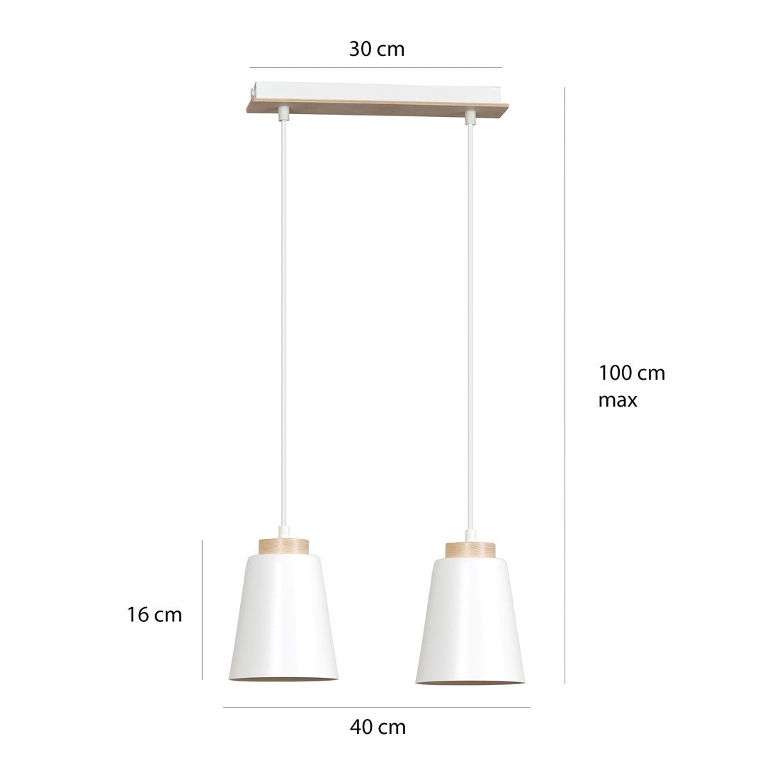 Lampa wisząca BOLERO 2 WHITE skandynawska, drewno, biała - LAITICA