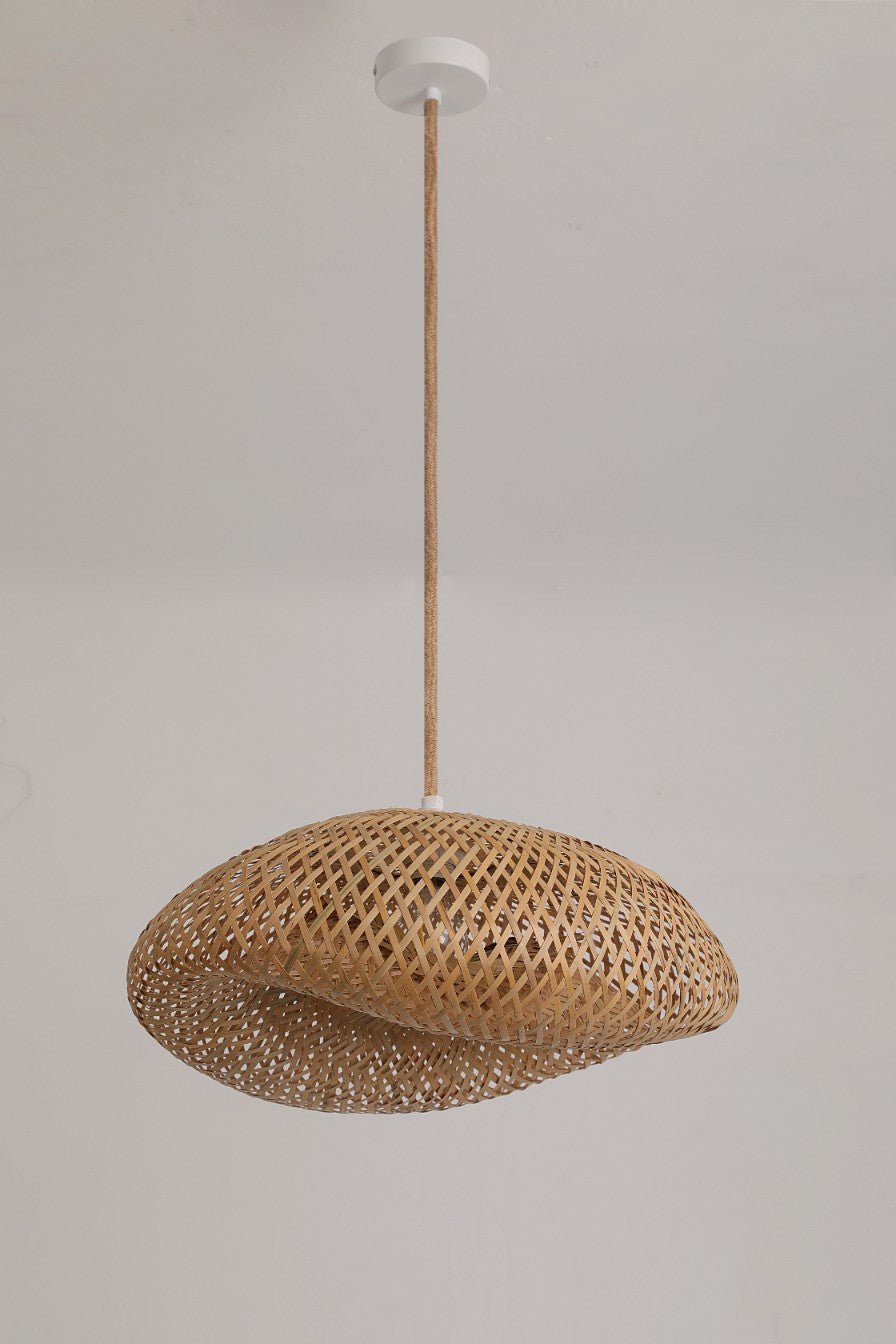 Lampa wisząca BRUGIA M E27 boho BAMBUS Biała podsufitówka Naturalna Sznur - LAITICA