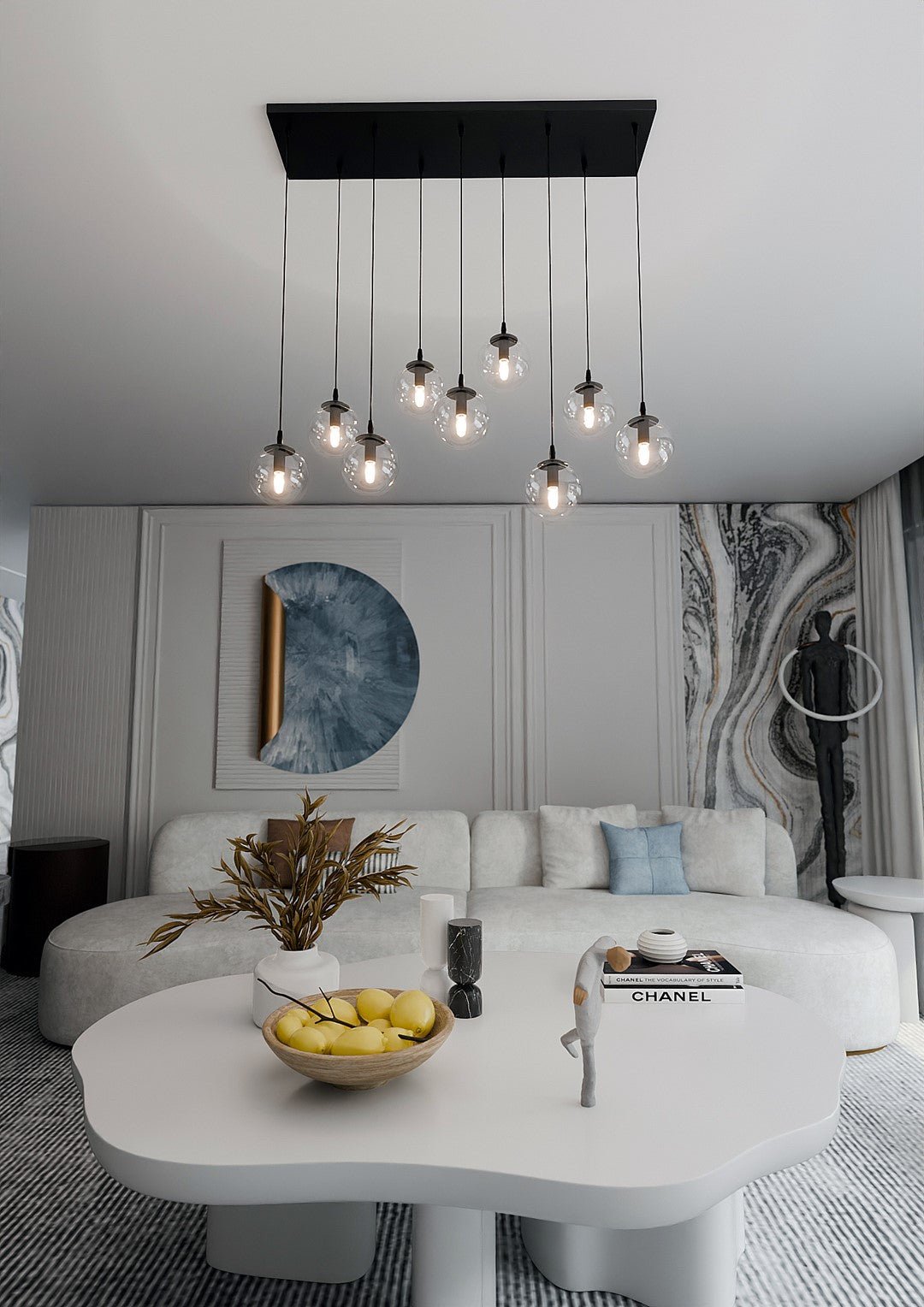 Lampa wisząca COSMO 9 BL TRANSPARENT loft, klosze, czarna - LAITICA