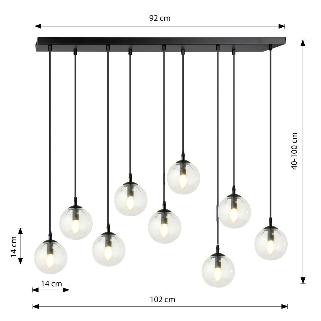 Lampa wisząca COSMO 9 BL TRANSPARENT loft, klosze, czarna - LAITICA
