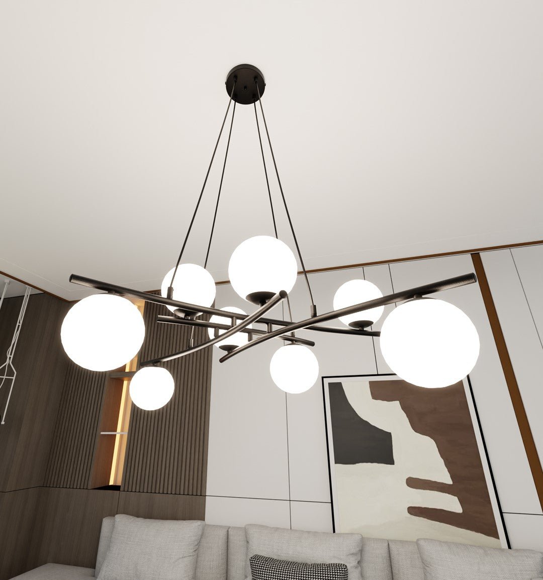 Lampa wisząca CZARNA NICEA regulowana KLOSZ BIAŁY 8 punktów światła E14 - LAITICA