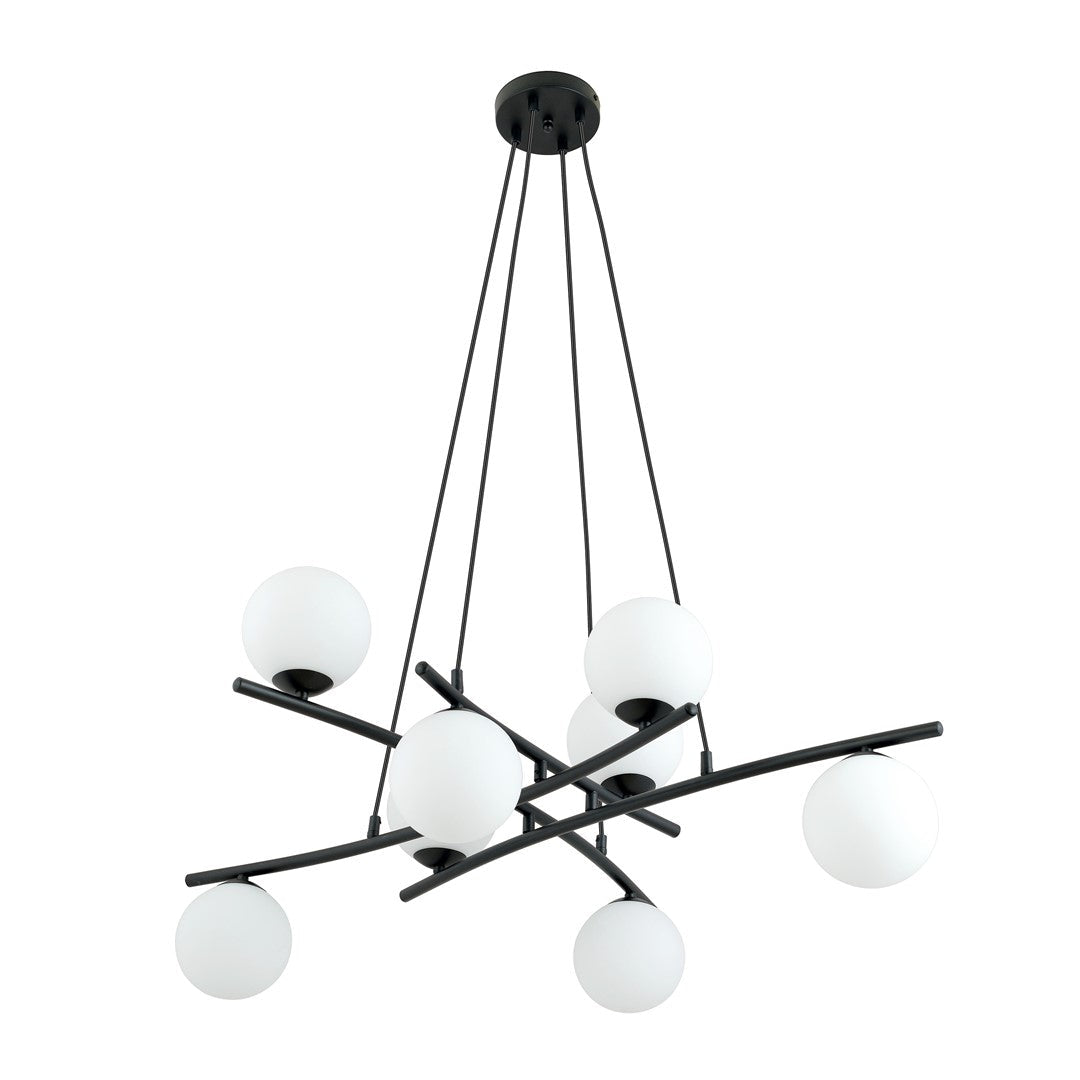 Lampa wisząca CZARNA NICEA regulowana KLOSZ BIAŁY 8 punktów światła E14 - LAITICA
