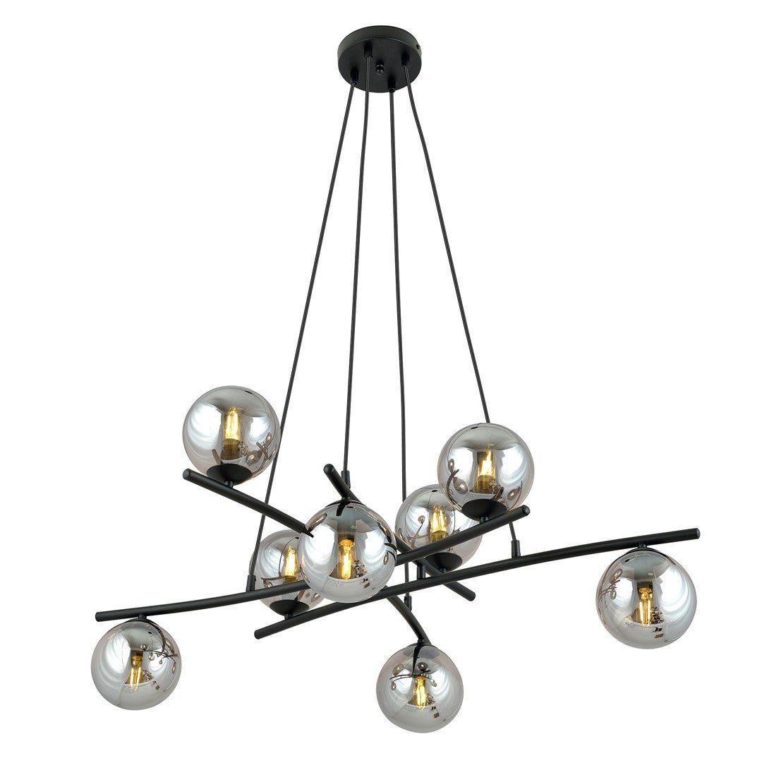 Lampa wisząca CZARNA NICEA regulowana KLOSZ GRAFITOWY 8 punktów światła E14 - LAITICA