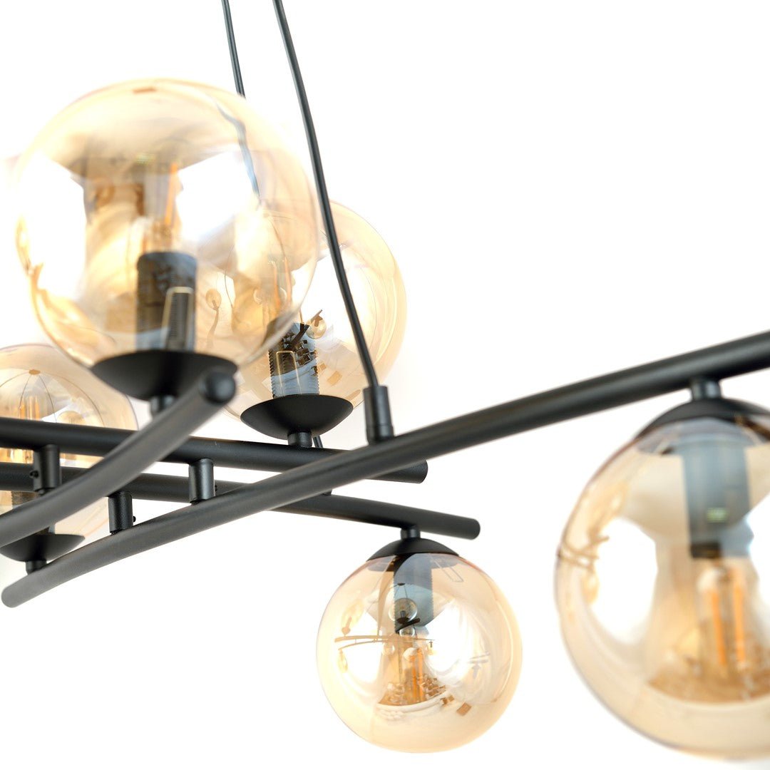 Lampa wisząca CZARNA NICEA regulowana KLOSZ MIODOWY 8 punktów światła E14 - LAITICA