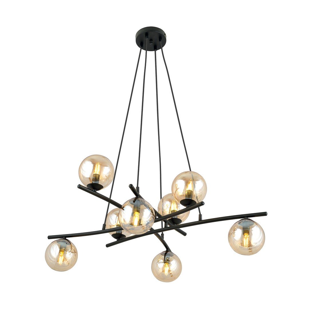 Lampa wisząca CZARNA NICEA regulowana KLOSZ MIODOWY 8 punktów światła E14 - LAITICA