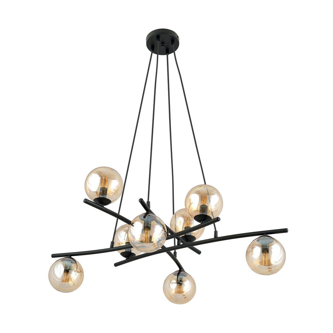 Lampa wisząca CZARNA NICEA regulowana KLOSZ MIODOWY 8 punktów światła E14 - LAITICA