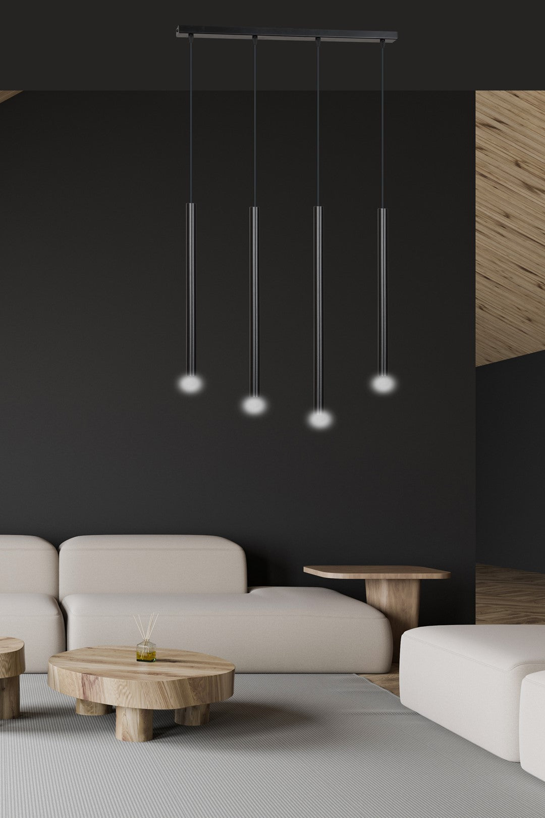 Lampa wisząca czarna SOFIA 4 - punktowa G9 klosz TUBA metalowa REGULOWANA - LAITICA
