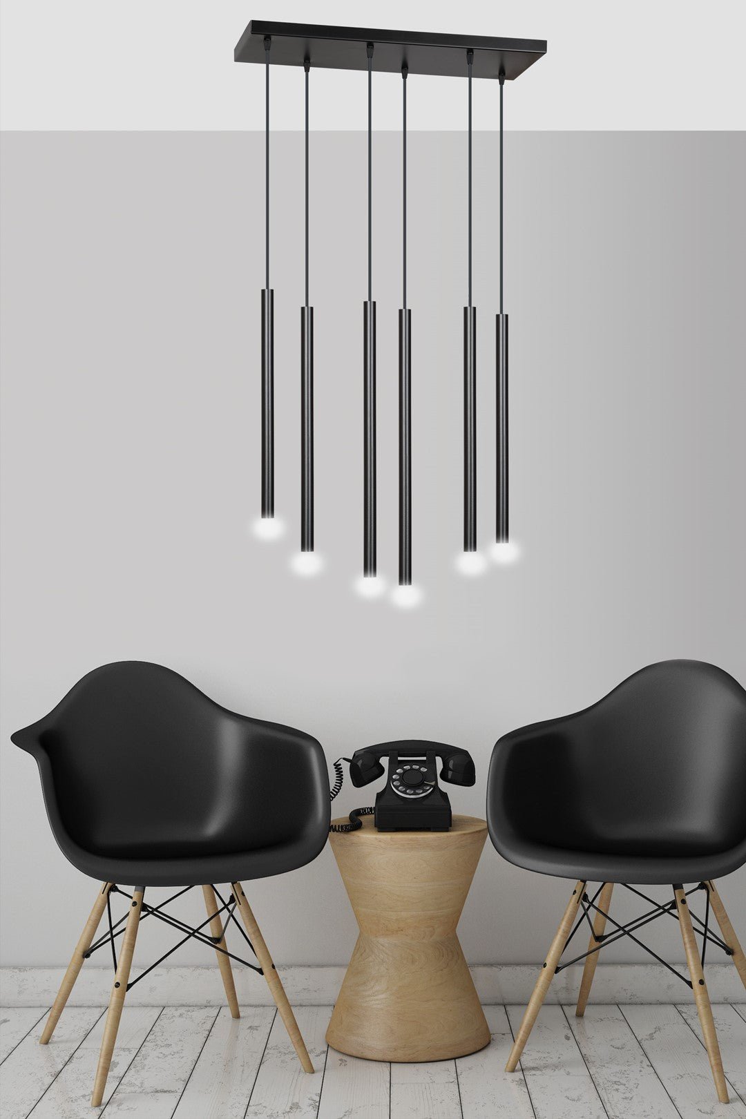 Lampa wisząca czarna SOFIA 6 - punktowa G9 klosz TUBA metalowa REGULOWANA - LAITICA