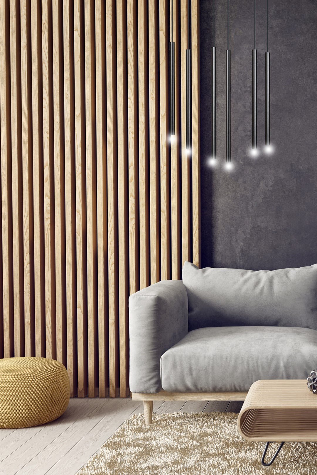 Lampa wisząca czarna SOFIA 6 - punktowa G9 klosz TUBA metalowa REGULOWANA - LAITICA