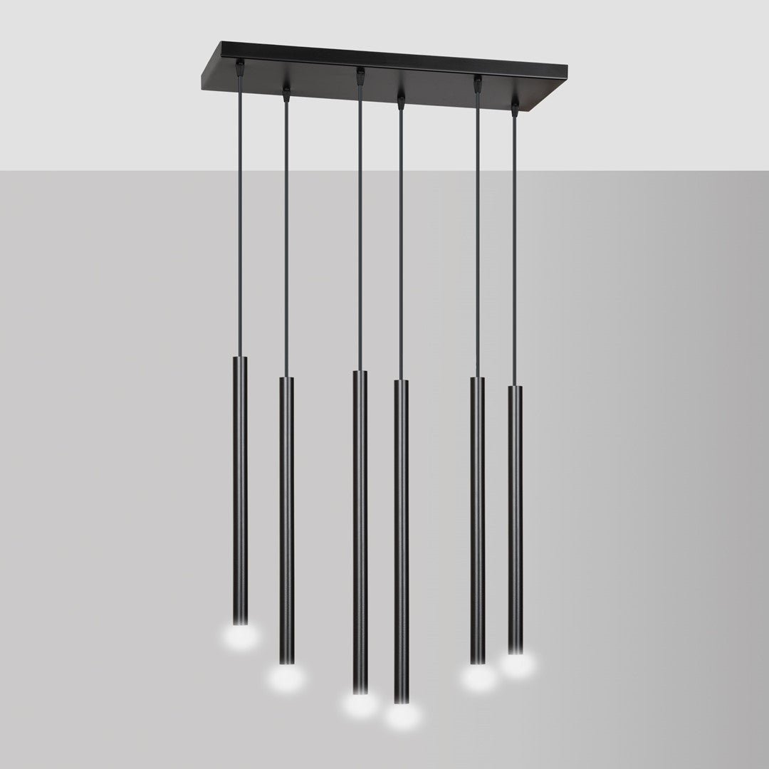 Lampa wisząca czarna SOFIA 6 - punktowa G9 klosz TUBA metalowa REGULOWANA - LAITICA