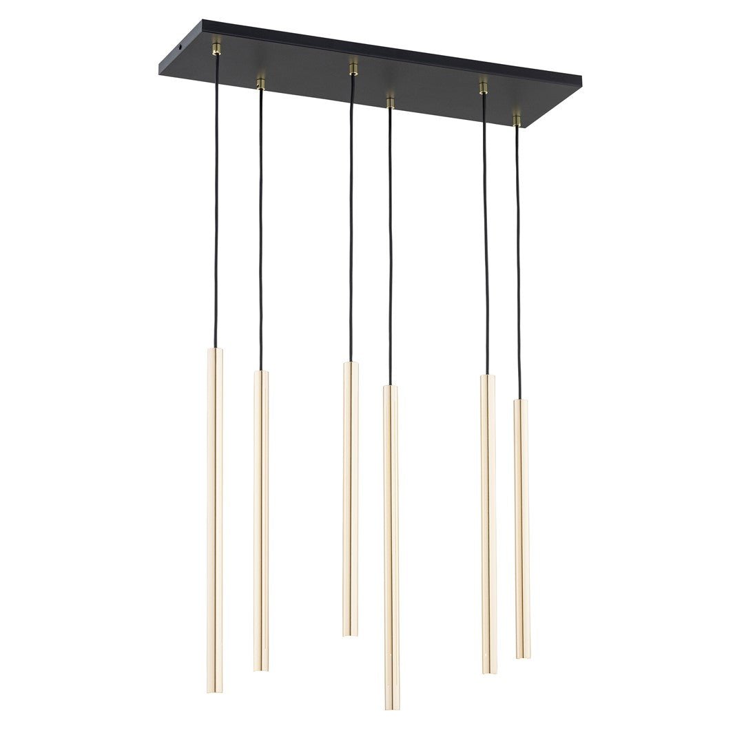 Lampa wisząca czarna SOFIA 6 - punktowa G9 klosz ZŁOTY TUBA REGULOWANA zwis - LAITICA