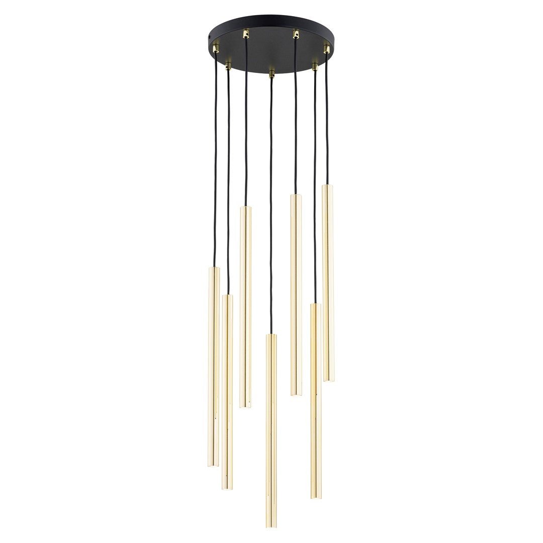 Lampa wisząca czarna SOFIA 7 - punktowa G9 klosz ZŁOTY TUBA REGULOWANA zwis - LAITICA