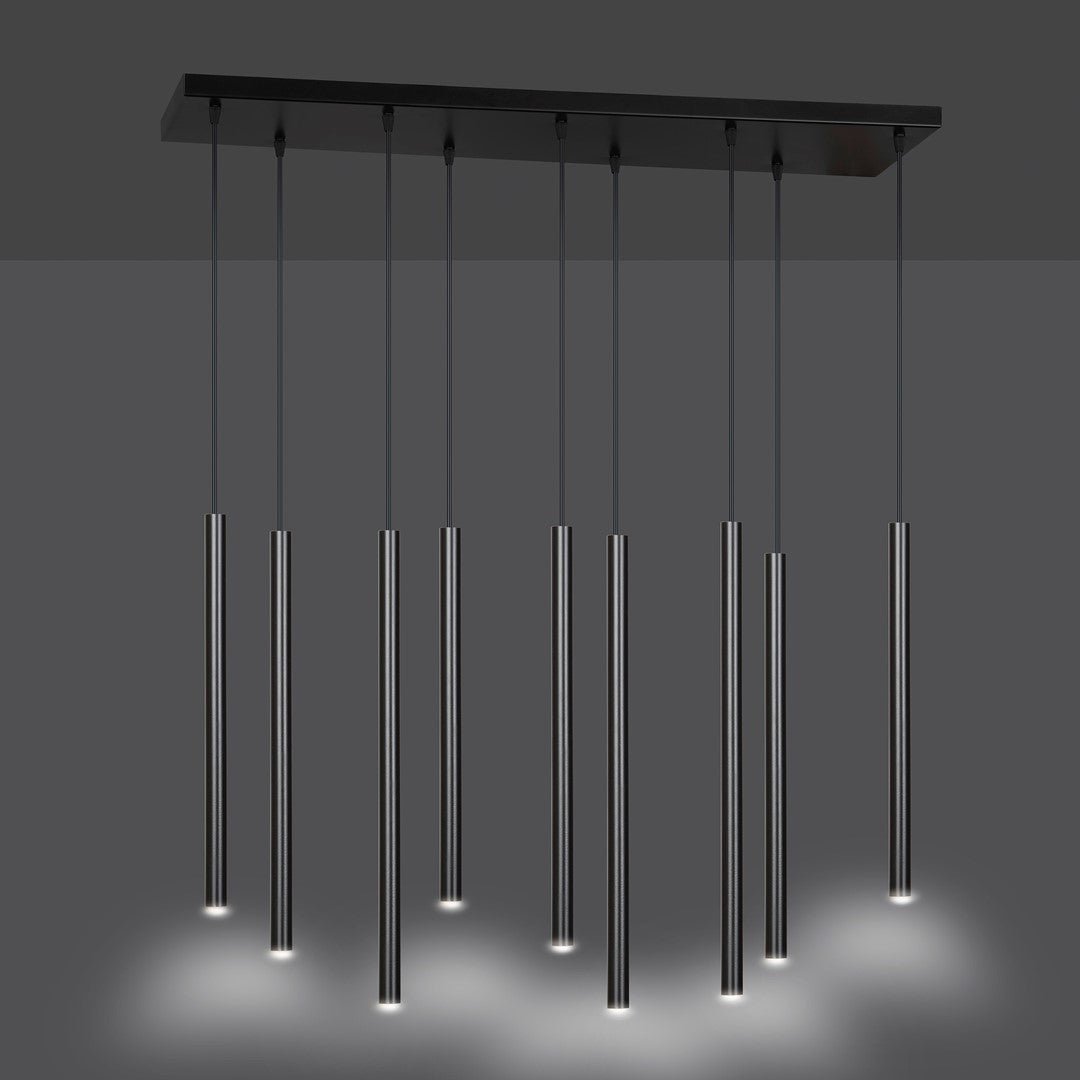 Lampa wisząca czarna SOFIA 9 - punktowa G9 klosz TUBA metalowa REGULOWANA - LAITICA