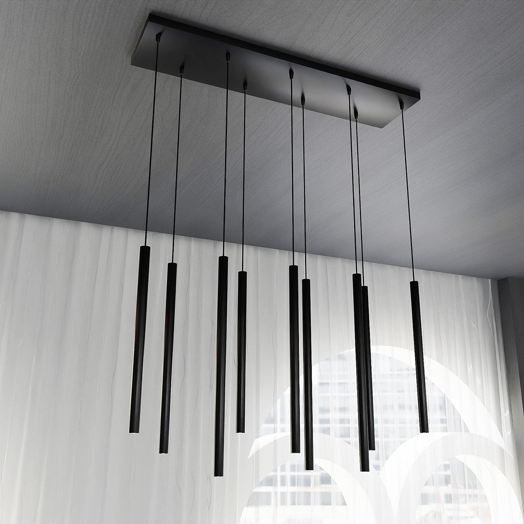 Lampa wisząca czarna SOFIA 9 - punktowa G9 klosz TUBA metalowa REGULOWANA - LAITICA