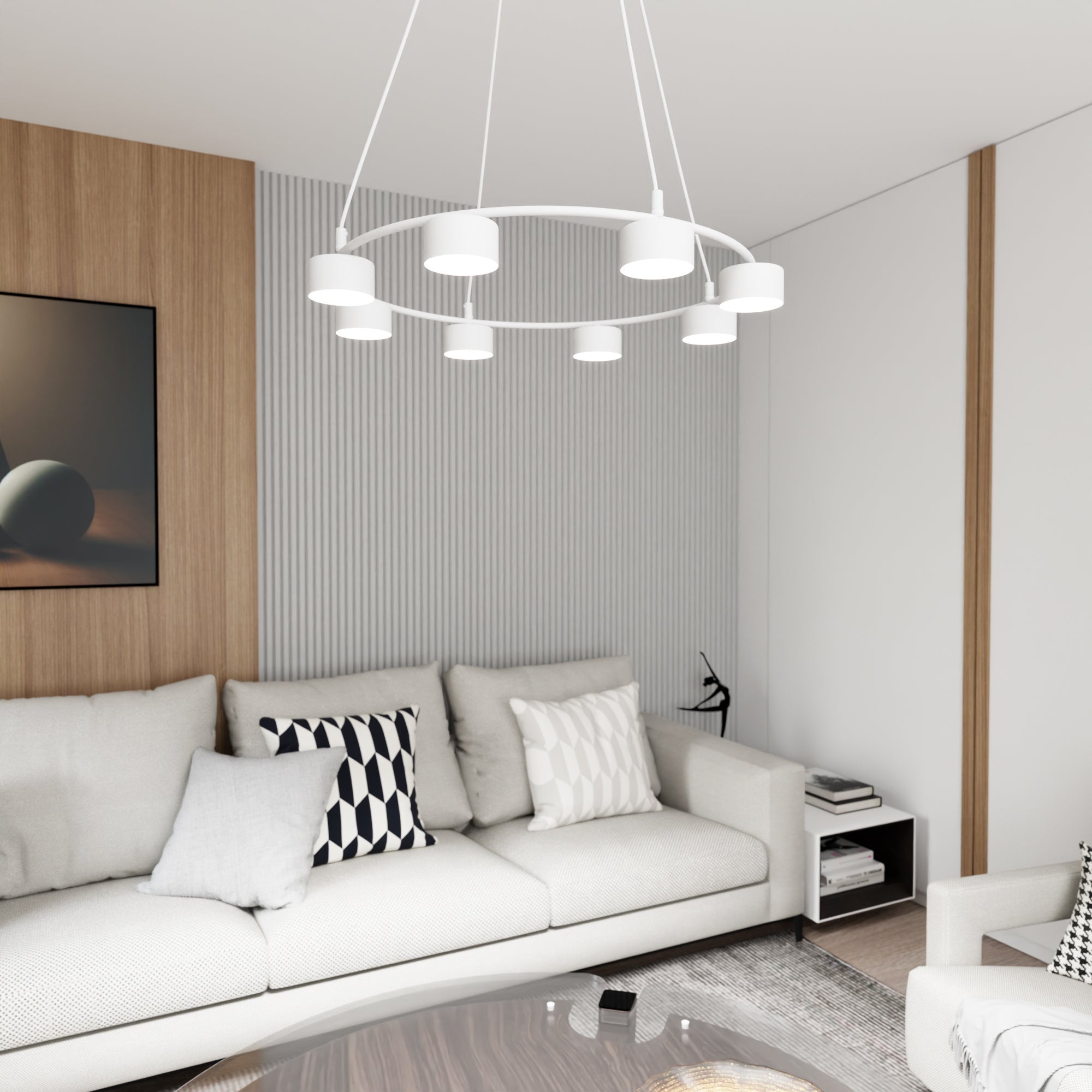 Lampa Wisząca DUŻA Biała LIMA 8 - punktowa Regulowana Zwis Nowoczesny Design - LAITICA