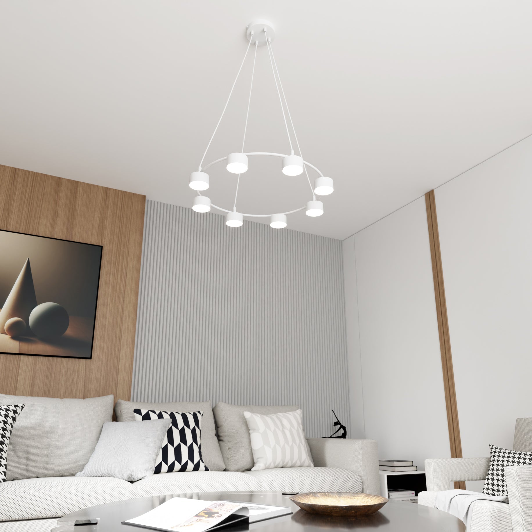 Lampa Wisząca DUŻA Biała LIMA 8 - punktowa Regulowana Zwis Nowoczesny Design - LAITICA