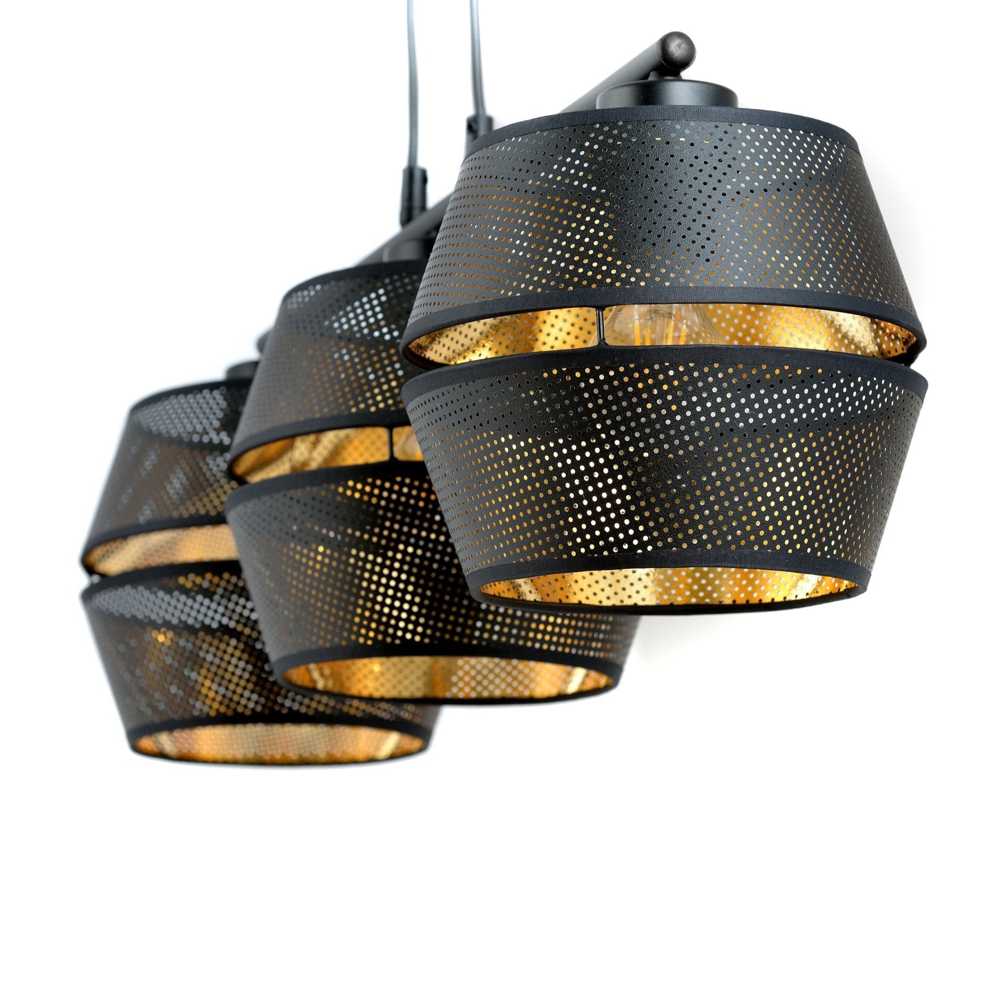 Lampa wisząca elegancka NELI czarny złoty 3 klosze trzonek E27 metal 100 cm - LAITICA