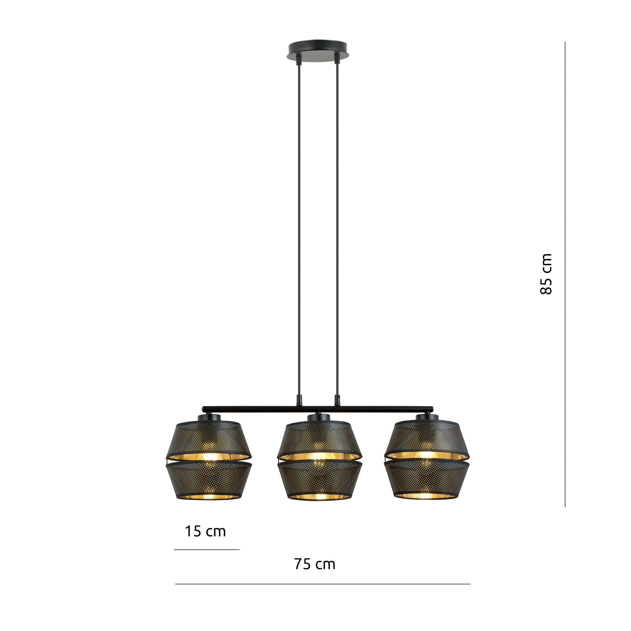 Lampa wisząca elegancka NELI czarny złoty 3 klosze trzonek E27 metal 100 cm - LAITICA