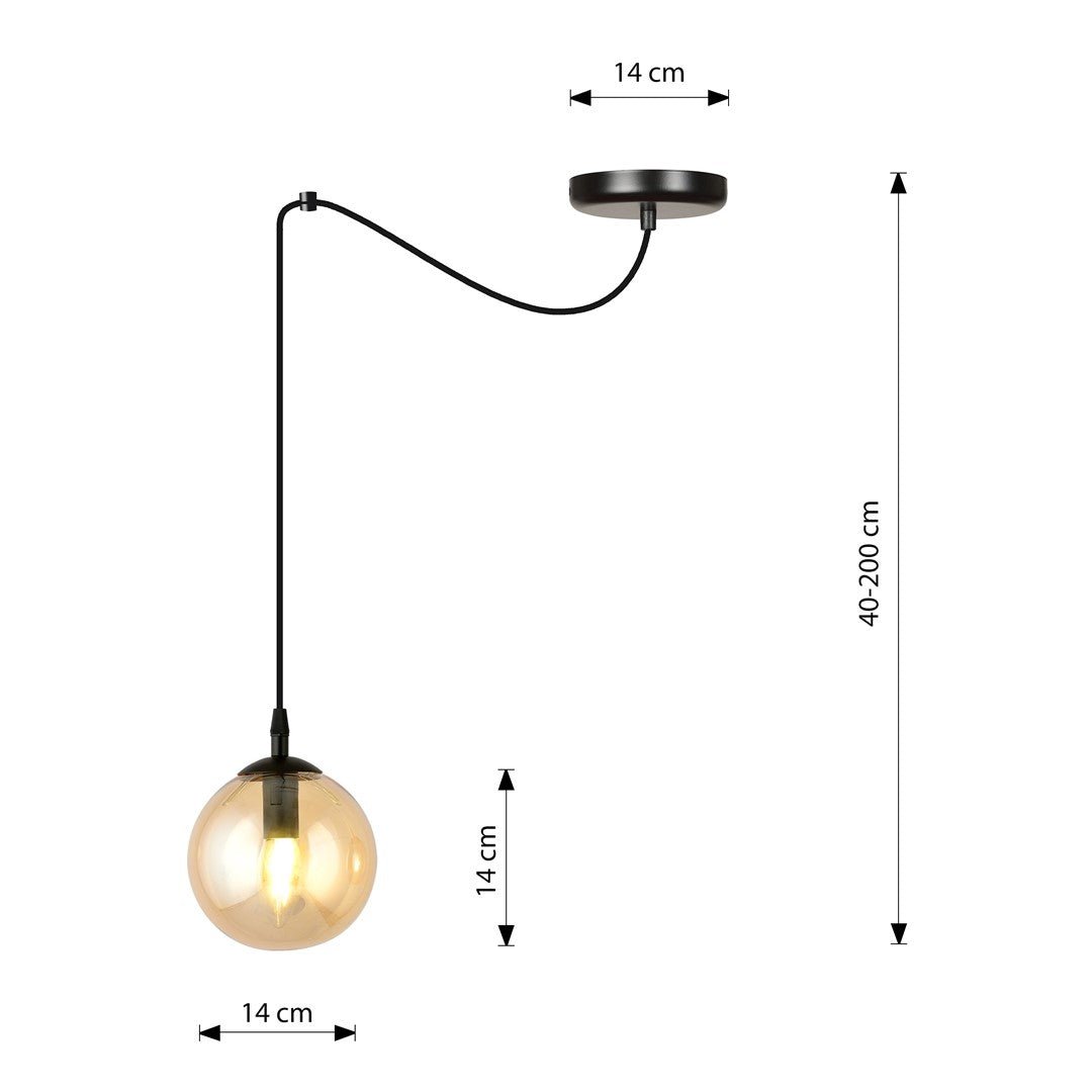 Lampa wisząca GIGI 1 BL MIODOWY pająk, klosz bursztyn czarna - LAITICA