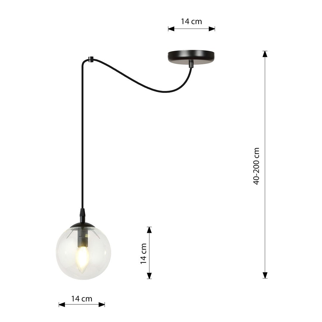Lampa wisząca GIGI 1 BL TRANSPARENT pająk, klosze, czarna - LAITICA
