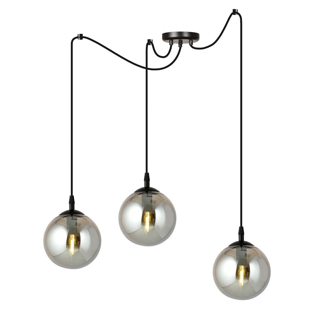 Lampa wisząca GIGI 3 BL GRAFIT pająk, klosze grafit, czarna - LAITICA