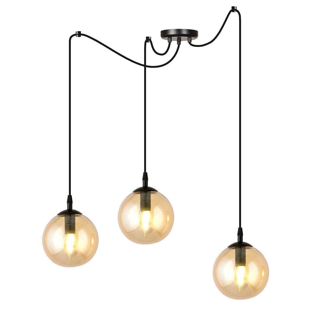 Lampa wisząca GIGI 3 BL MIODOWY pająk klosze bursztyn czarna - LAITICA