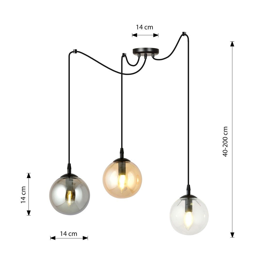 Lampa wisząca GIGI 3 BL MIX pająk, klosze kolor mix, czarna - LAITICA