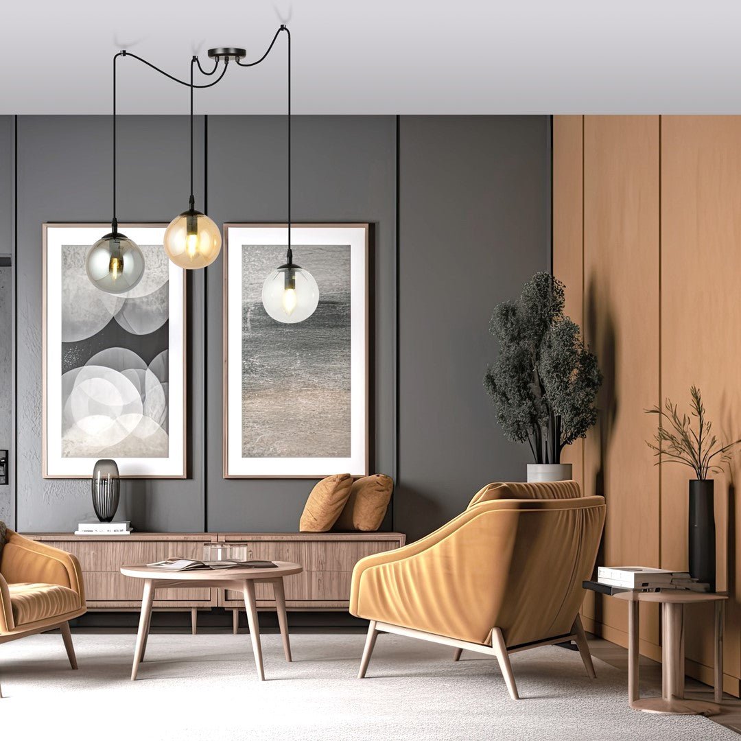 Lampa wisząca GIGI 3 BL MIX pająk, klosze kolor mix, czarna - LAITICA