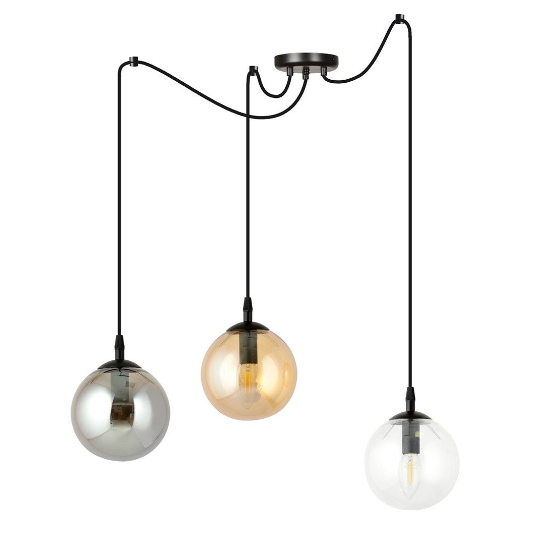 Lampa wisząca GIGI 3 BL MIX pająk, klosze kolor mix, czarna - LAITICA