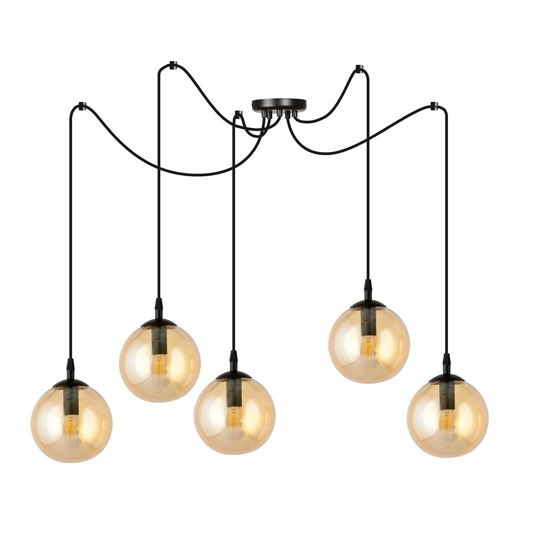 Lampa wisząca GIGI 5 BL MIODOWY pająk klosz bursztyn czarna - LAITICA