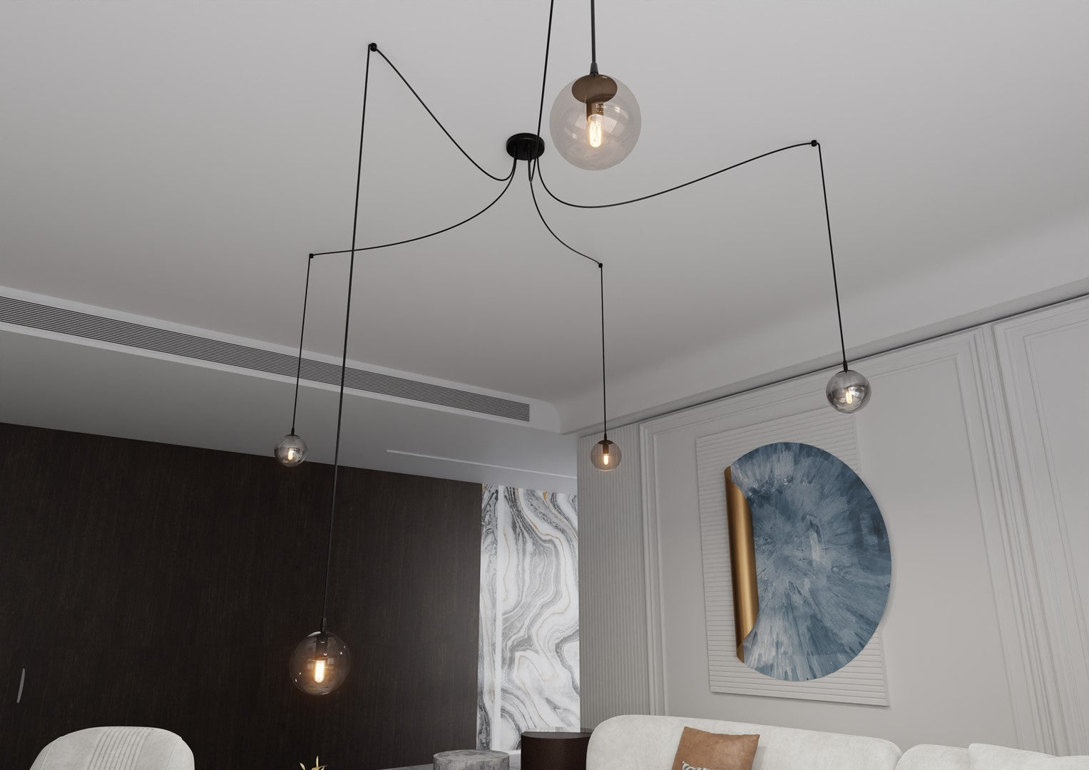 Lampa wisząca GIGI 5 BL MIX pająk, klosze kolor mix, czarna - LAITICA