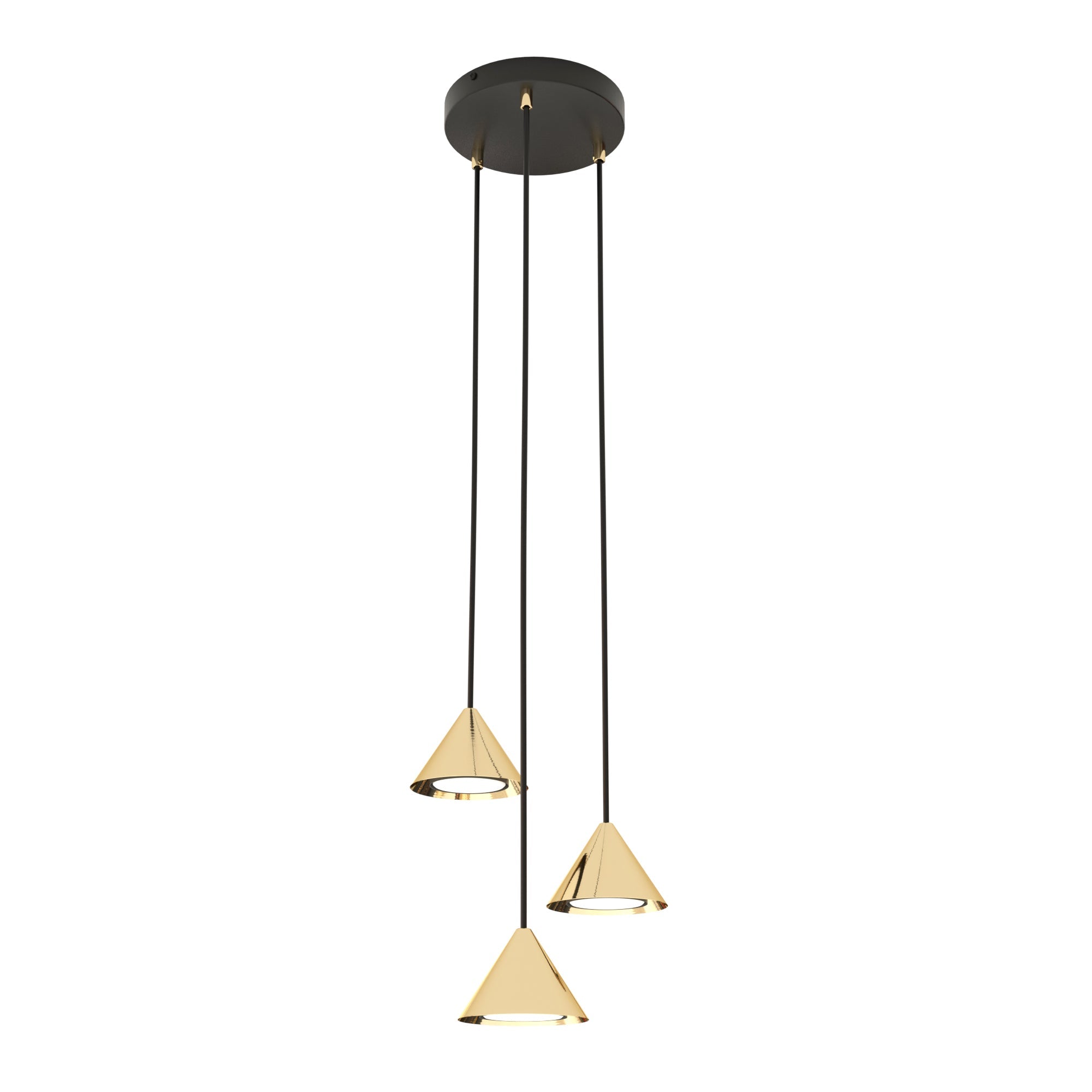 Lampa WISZĄCA INEZ 3 - punkty GX53 ZŁOTE KLOSZE stożek Nowoczesna do salonu - LAITICA