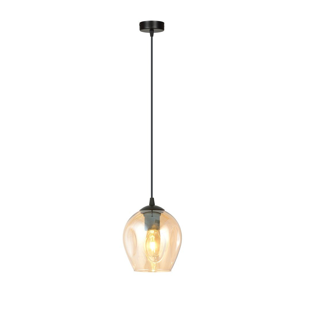 Lampa wisząca ISTAR 1 BL MIODOWY loft klosz bursztyn czarna - LAITICA