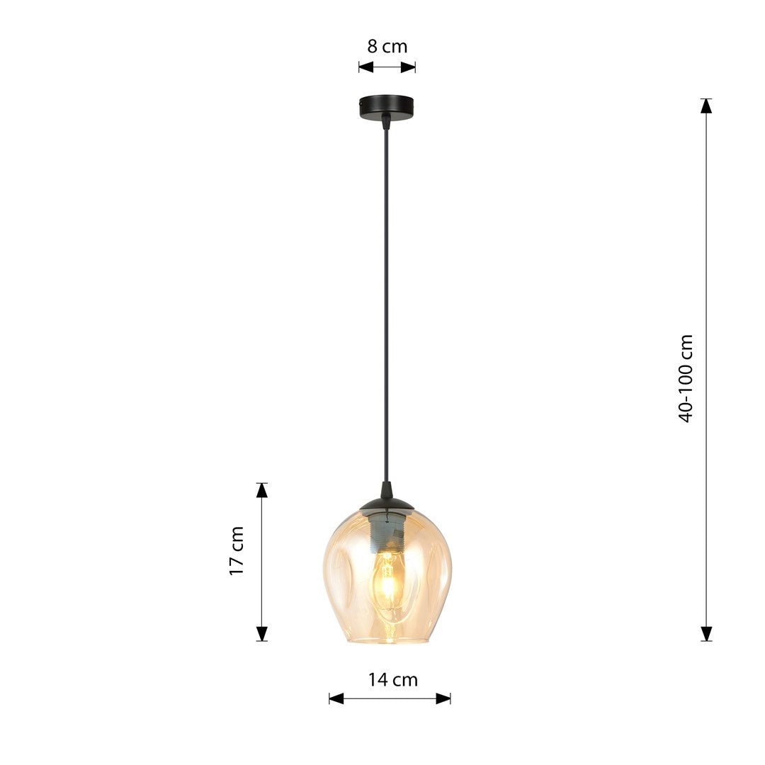 Lampa wisząca ISTAR 1 BL MIODOWY loft klosz bursztyn czarna - LAITICA