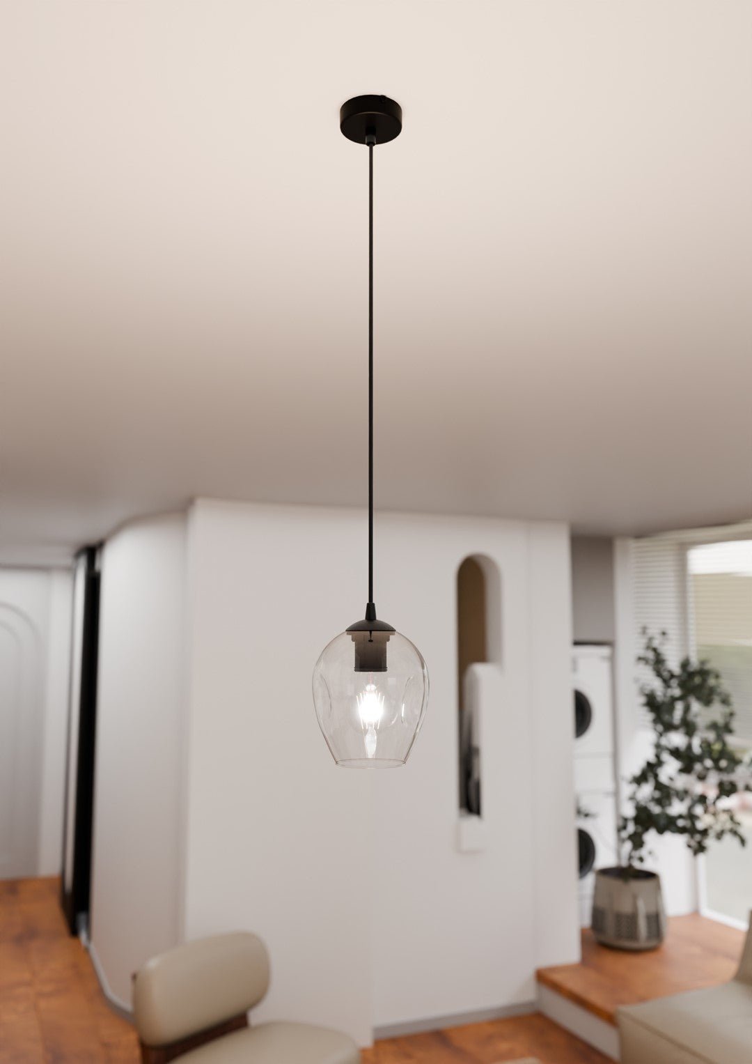 Lampa wisząca ISTAR 1 BL TRANSPARENT loft, klosz, czarna - LAITICA