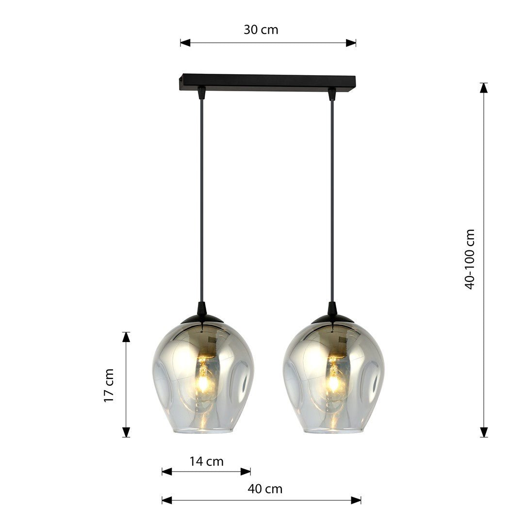 Lampa wisząca ISTAR 2 BL GRAFIT loft, klosze grafit, czarna - LAITICA