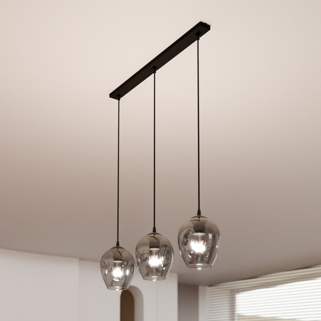 Lampa wisząca ISTAR 3 BL GRAFIT loft klosz grafit czarna - LAITICA