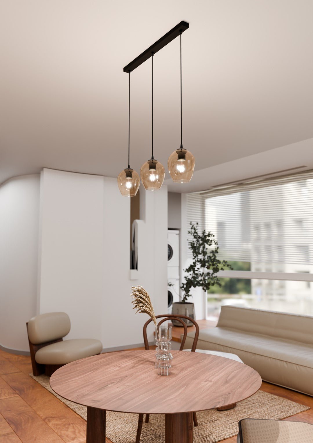 Lampa wisząca ISTAR 3 BL MIODOWY loft klosz bursztyn, czarna - LAITICA
