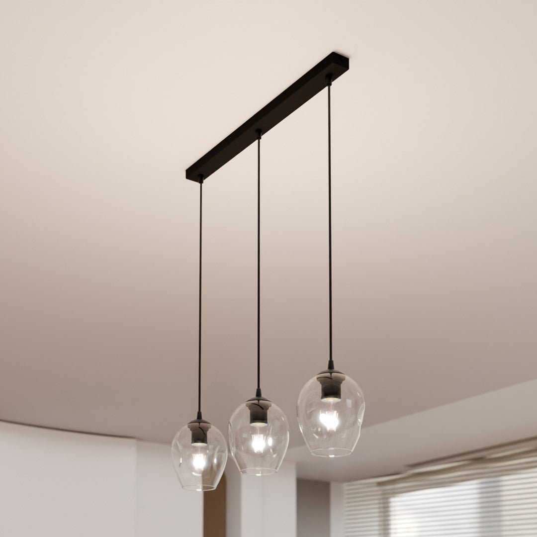Lampa wisząca ISTAR 3 BL TRANSPARENT loft klosz czarna - LAITICA