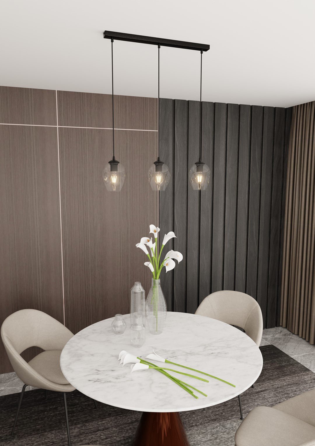 Lampa wisząca ISTAR 3 BL TRANSPARENT loft klosz czarna - LAITICA