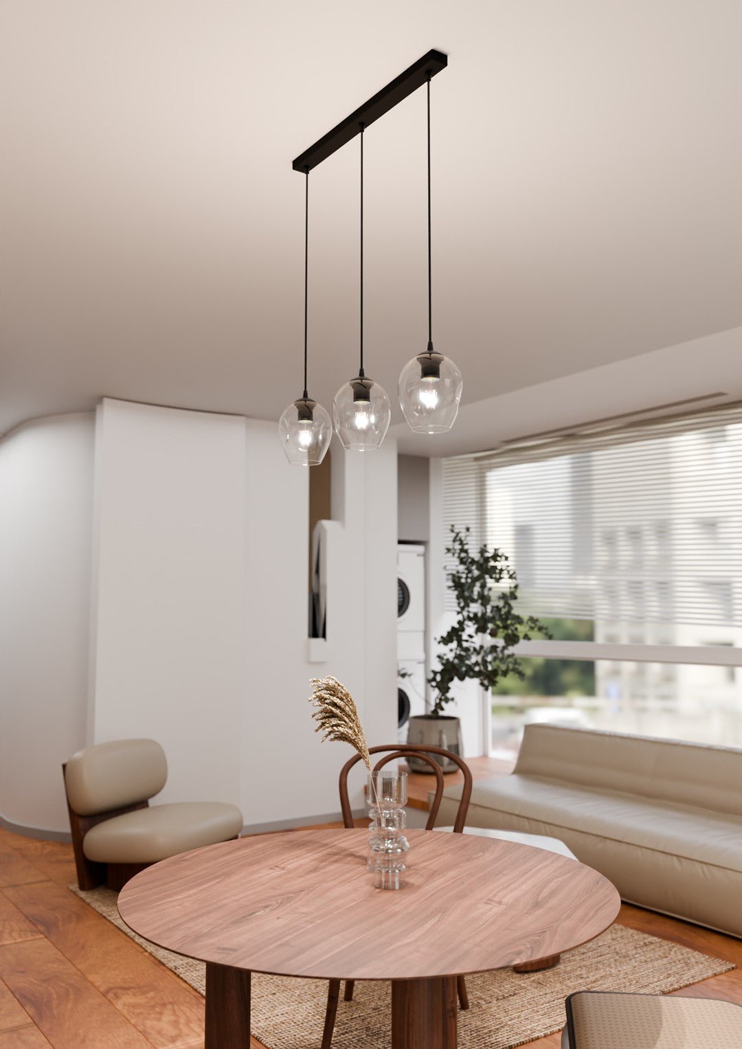 Lampa wisząca ISTAR 3 BL TRANSPARENT loft klosz czarna - LAITICA